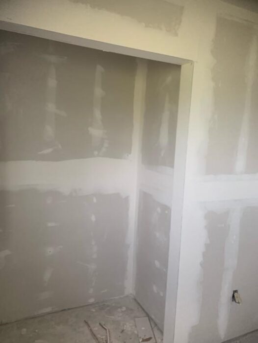 Drywall phase of a reconstruction project is complete