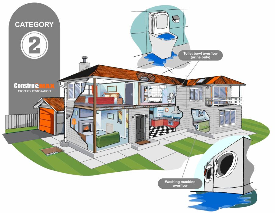 This graphic shows examples of a category 2 water loss