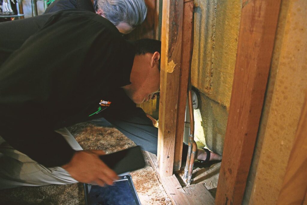 Looking in a wall at the source of a water leak