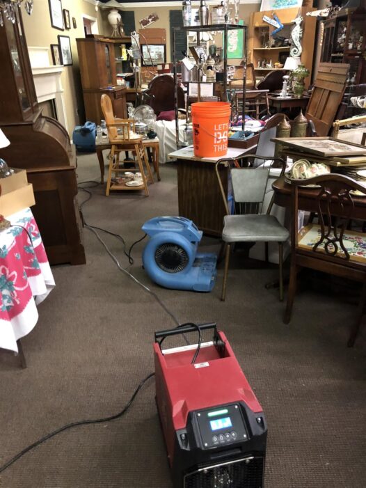 Equipment placed to dry a large area with many personal belongings